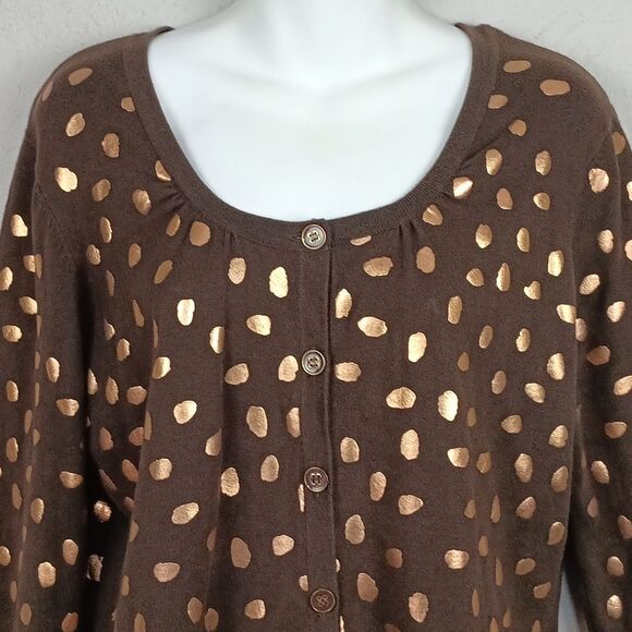 Vintage 90s Brown With Gold Dots Long Sleeve Button Down Knit Cardigan sz XL - Picture 3 of 9